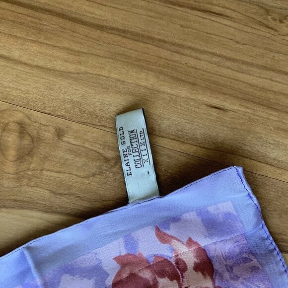 Elaine Gold Collection Purple Floral Rectangular Scarf 50” By 11” Vintage - Picture 7 of 7